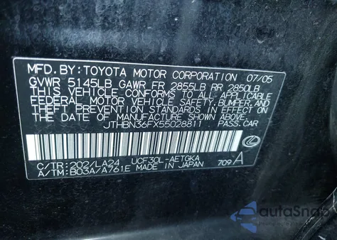 2005 Lexus Ls 430 z USA, uszkodzony, nr VIN JTHBN36FX55028811